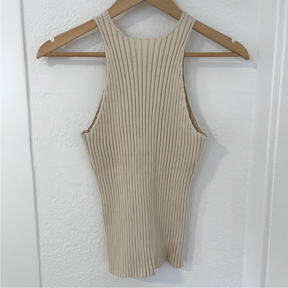 Ribbed Cream Halter Top - Picture 2 of 4